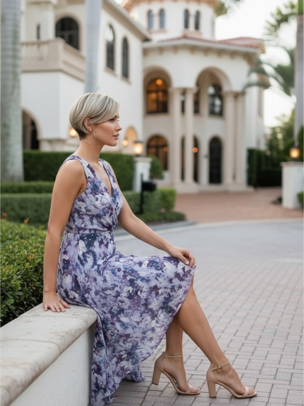 Simply Vera Vera Wang Blue and White High Low Sundress - Picture 4 of 7